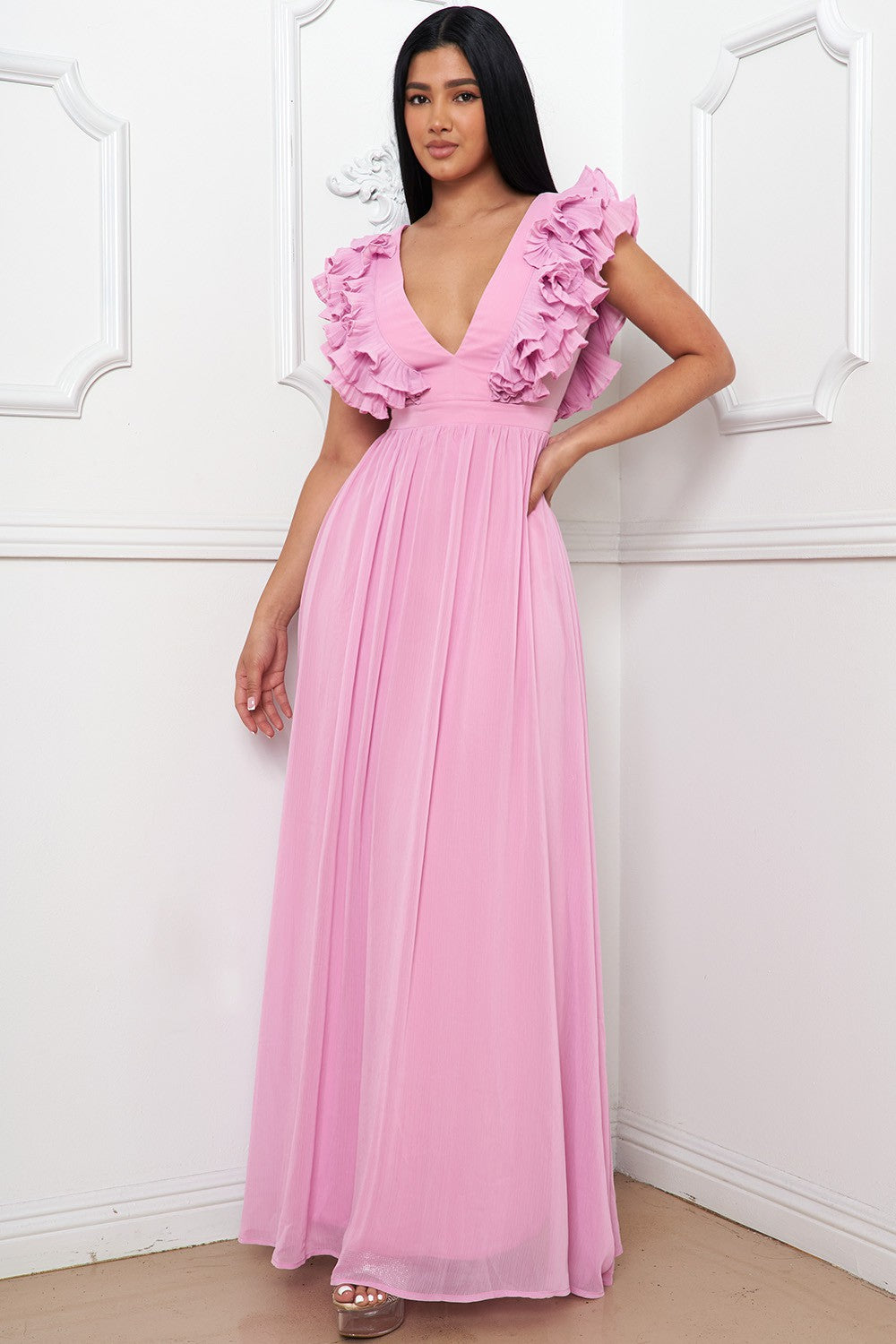 Vestido escote de olanes