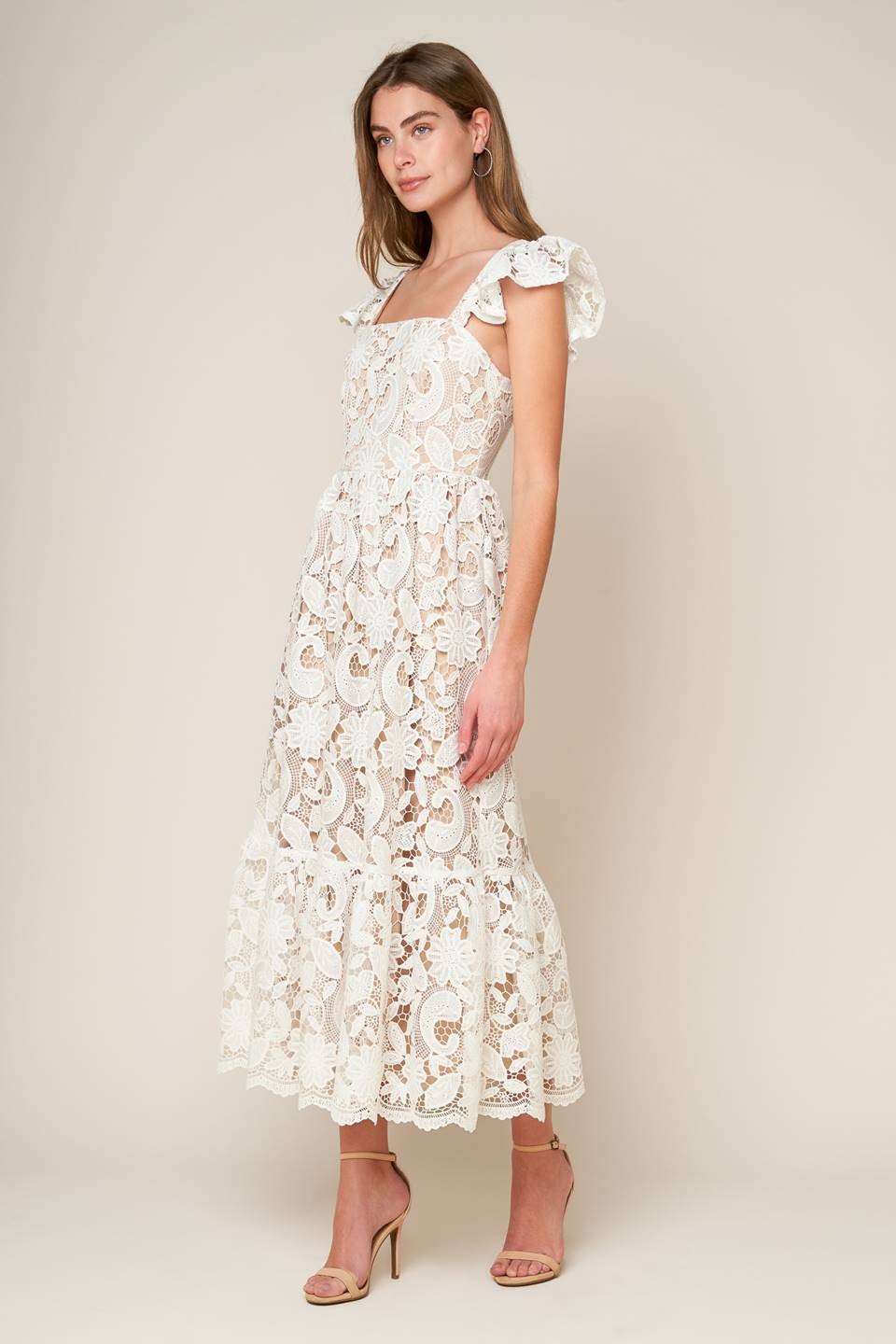 Vestido midi blanco encaje
