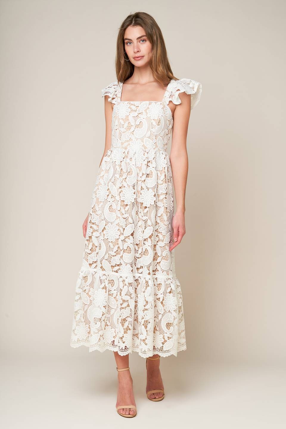 Vestido midi blanco encaje