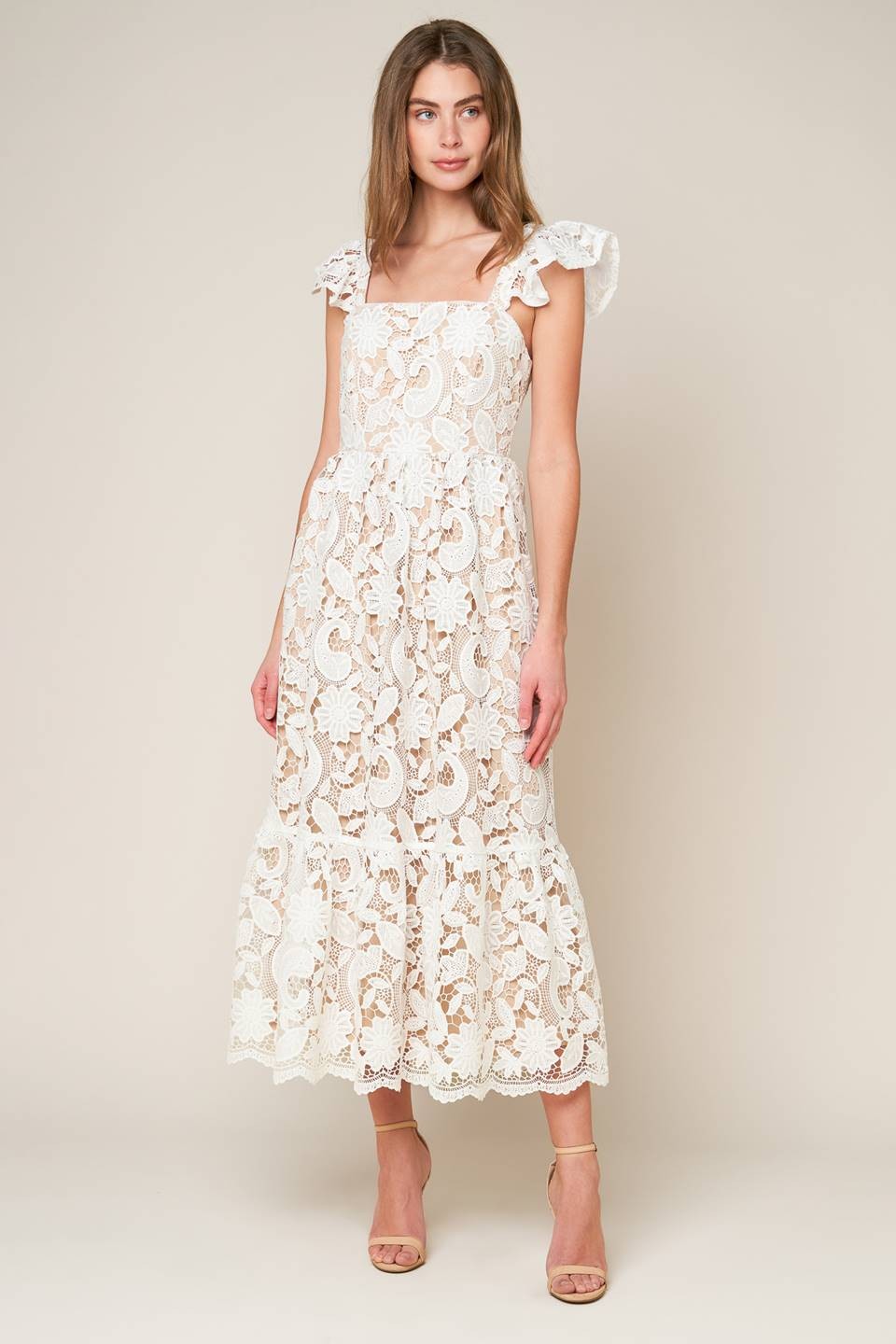 Vestido midi blanco encaje