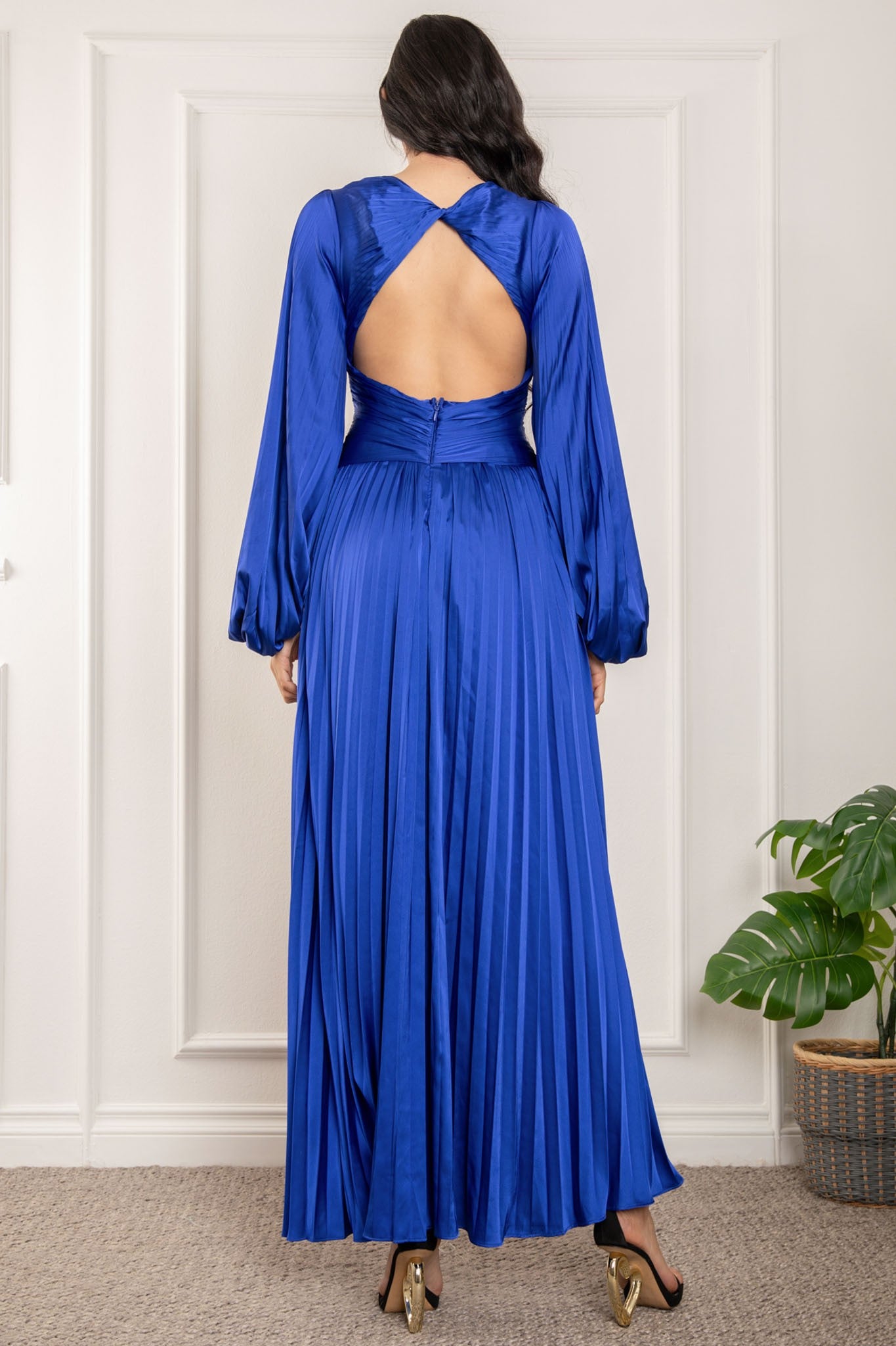 Vestido manga larga plisado