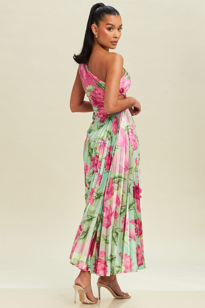 Vestido un hombro plisado