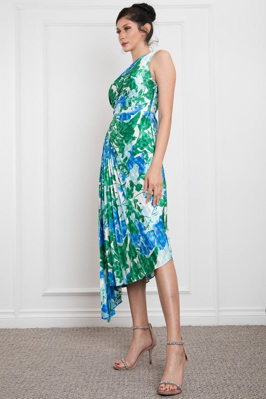 Vestido un hombro plisado