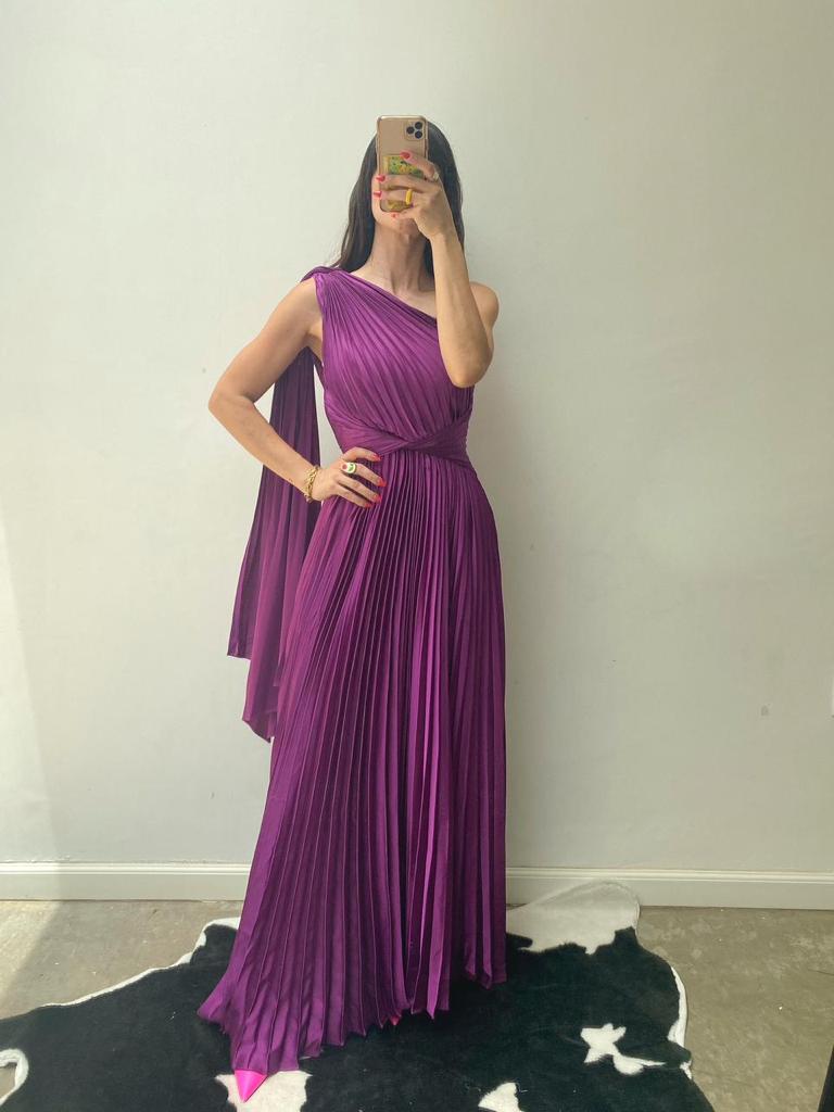 Vestido plisado un hombro