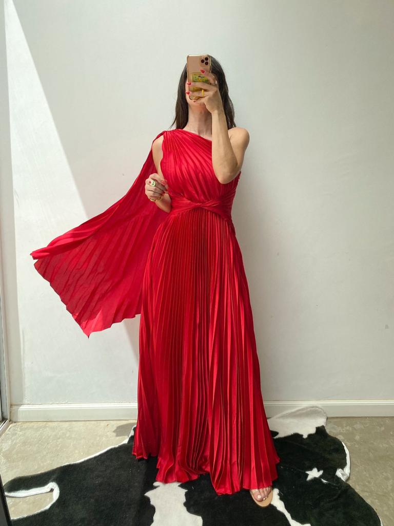 Vestido plisado un hombro