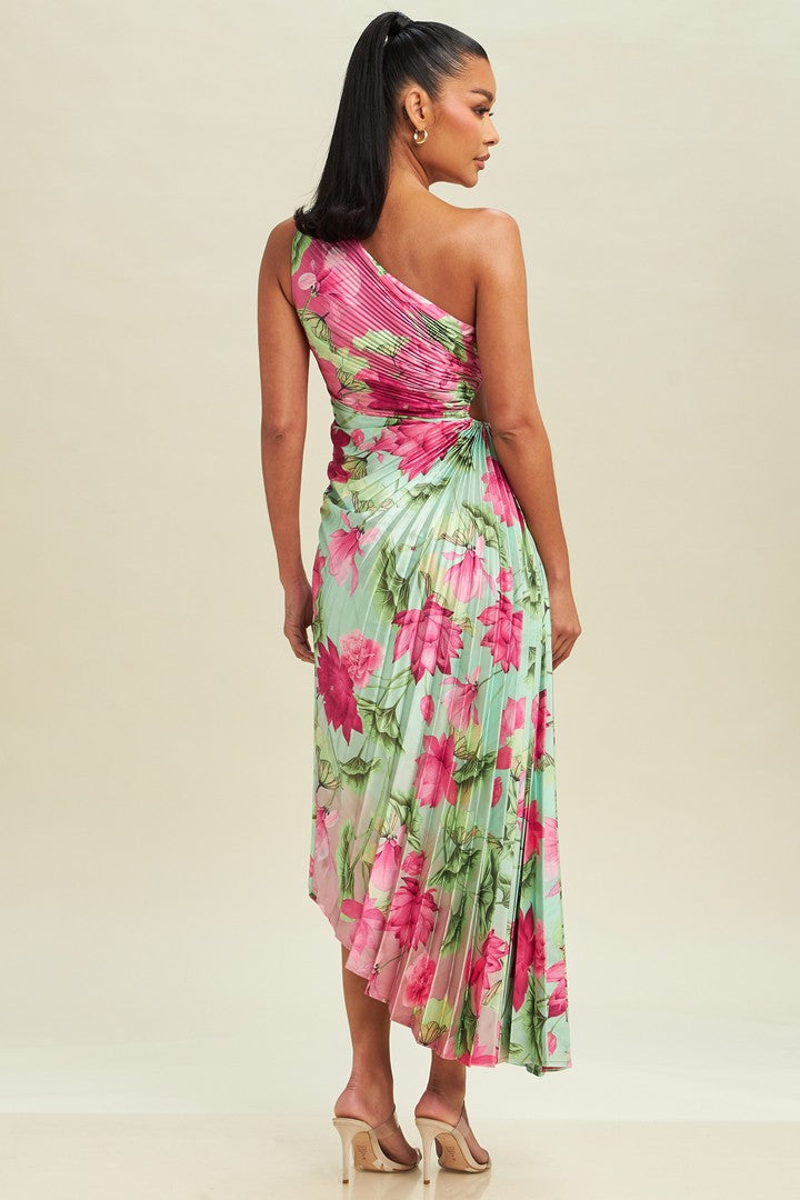 Vestido un hombro plisado