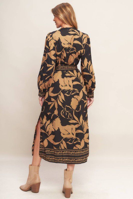 Vestido hojas camel