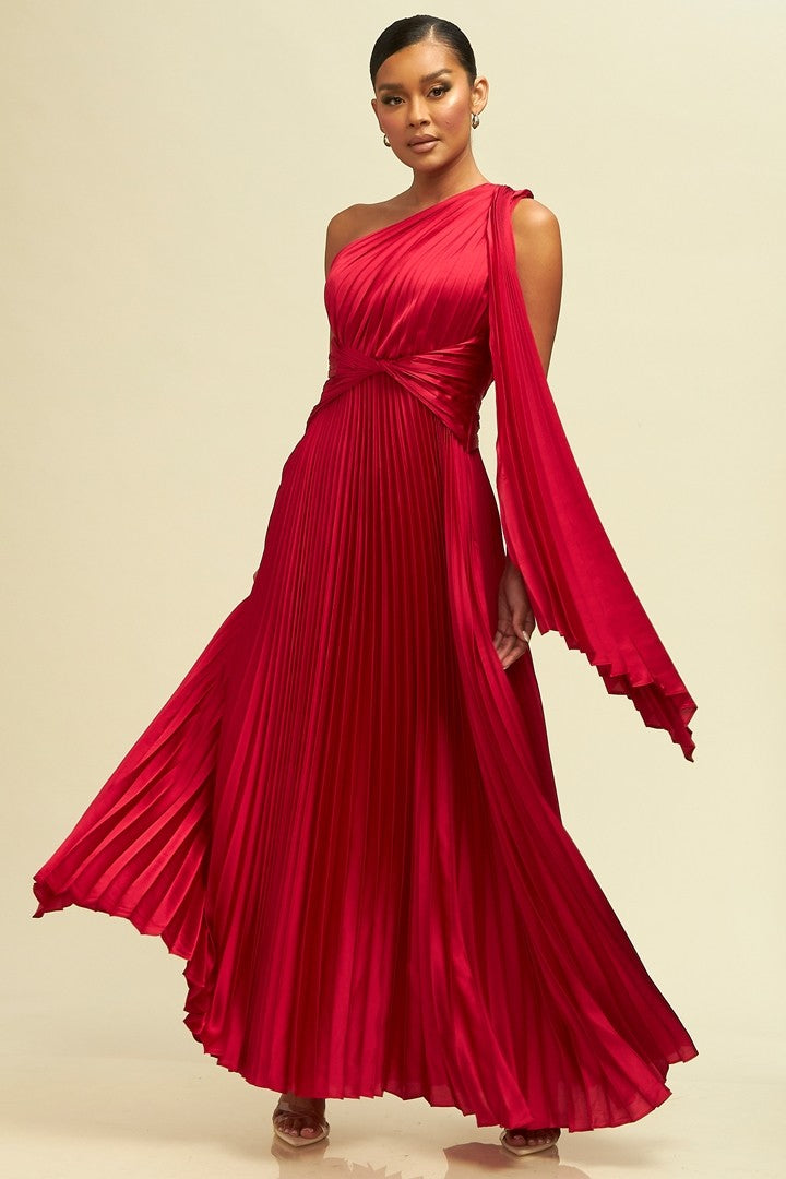 Vestido plisado un hombro