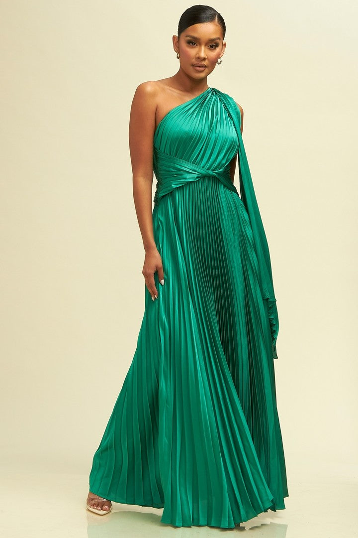 Vestido plisado un hombro