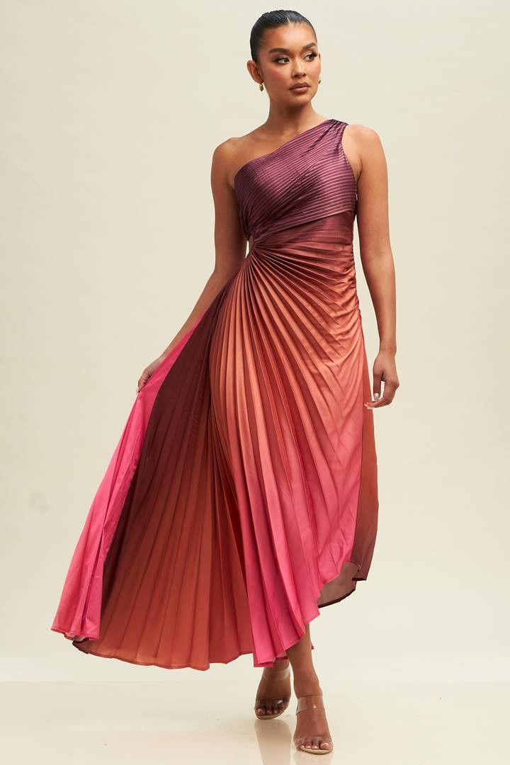 Vestido un hombro plisado