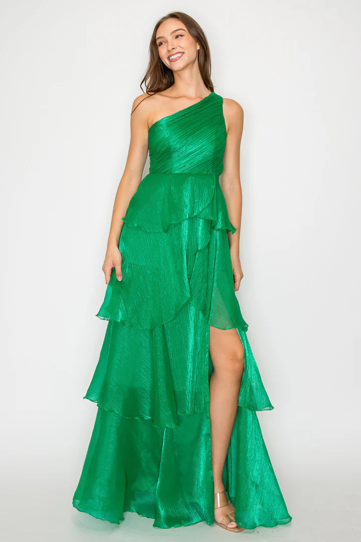 Vestido un hombro olanes