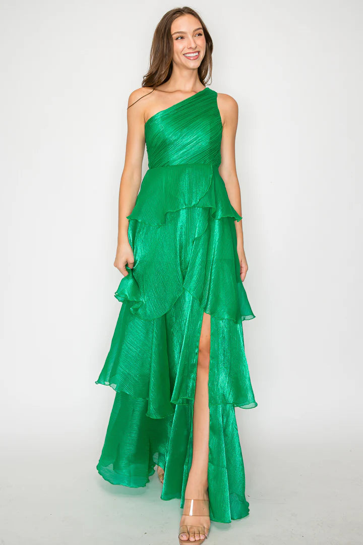 Vestido un hombro olanes
