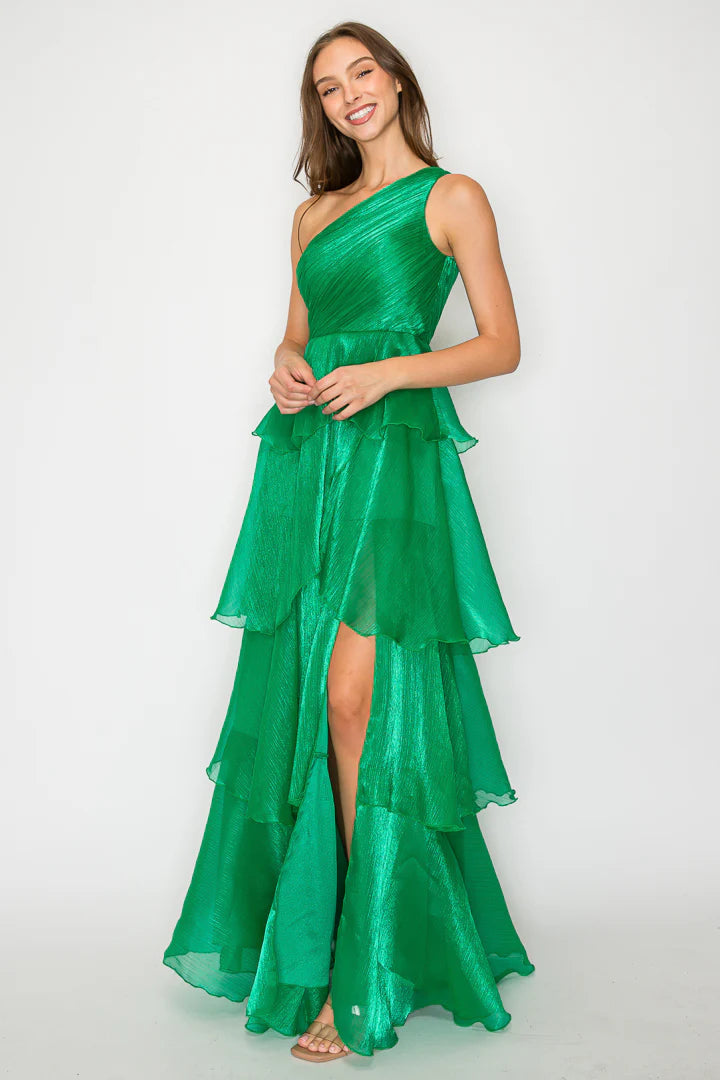Vestido un hombro olanes