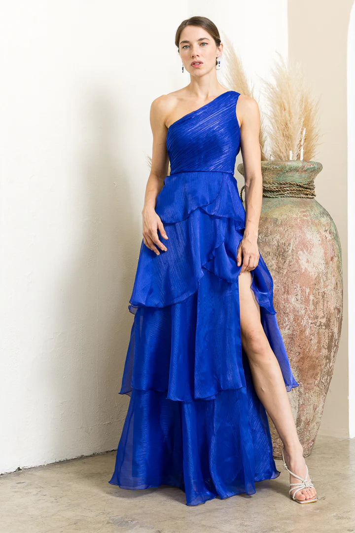 Vestido un hombro olanes
