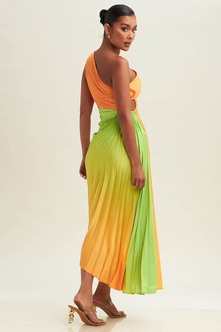Vestido un hombro plisado