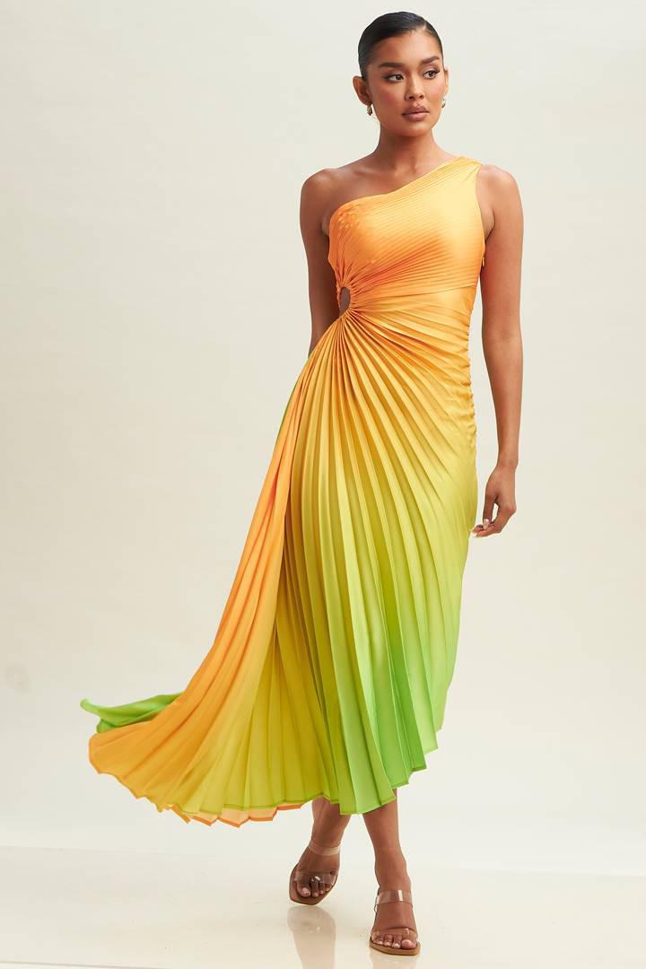Vestido un hombro plisado