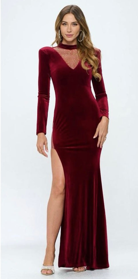 Vestido velvet manga larga